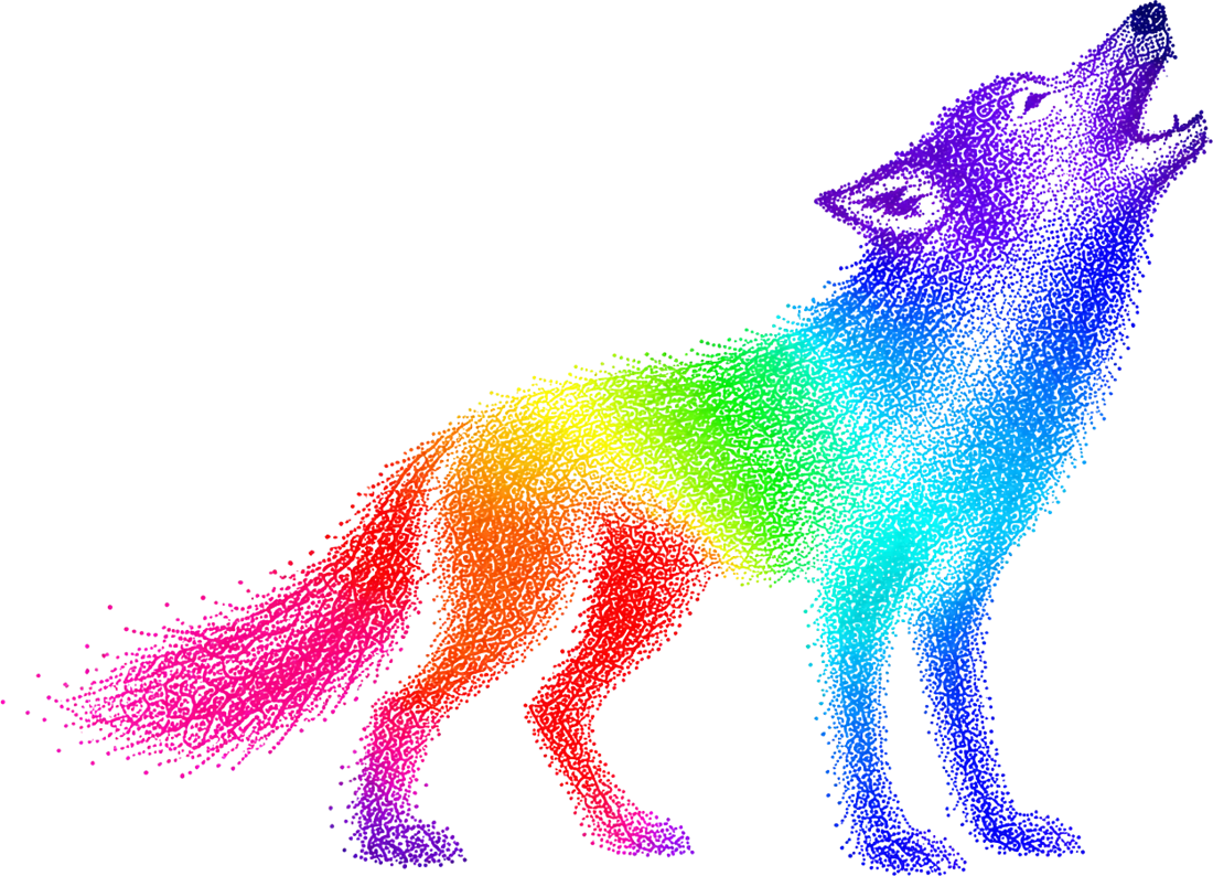 Robinson Lab logo: a howling wolf drawn in rainbow dots